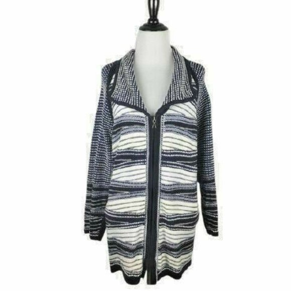 NIC+ZOE Zip Up Cardigan Sweater  Stripe Cotton Blend 3X - Picture 1 of 5